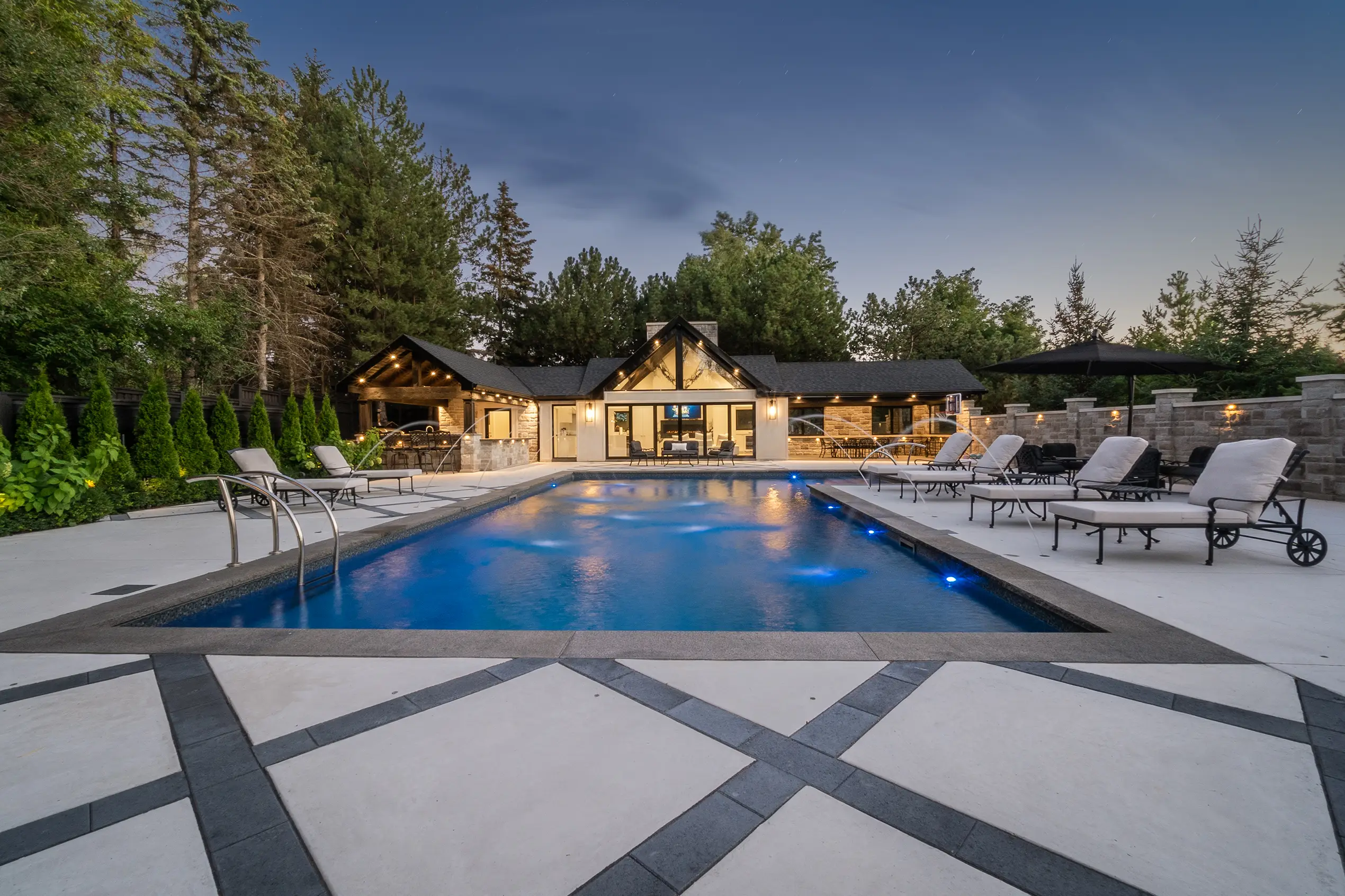 backyard with pool and cabana